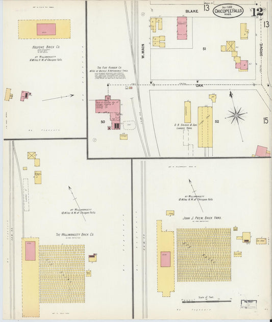 Sanborn Fire Insurance Map from Chicopee, Hampden County, Massachusetts (1902), Sheet #0012 - Historic Sanborn Fire Insurance Map Print, vintage old map wall art, antique decor, genealogy gift, Massachusetts Massachusetts map