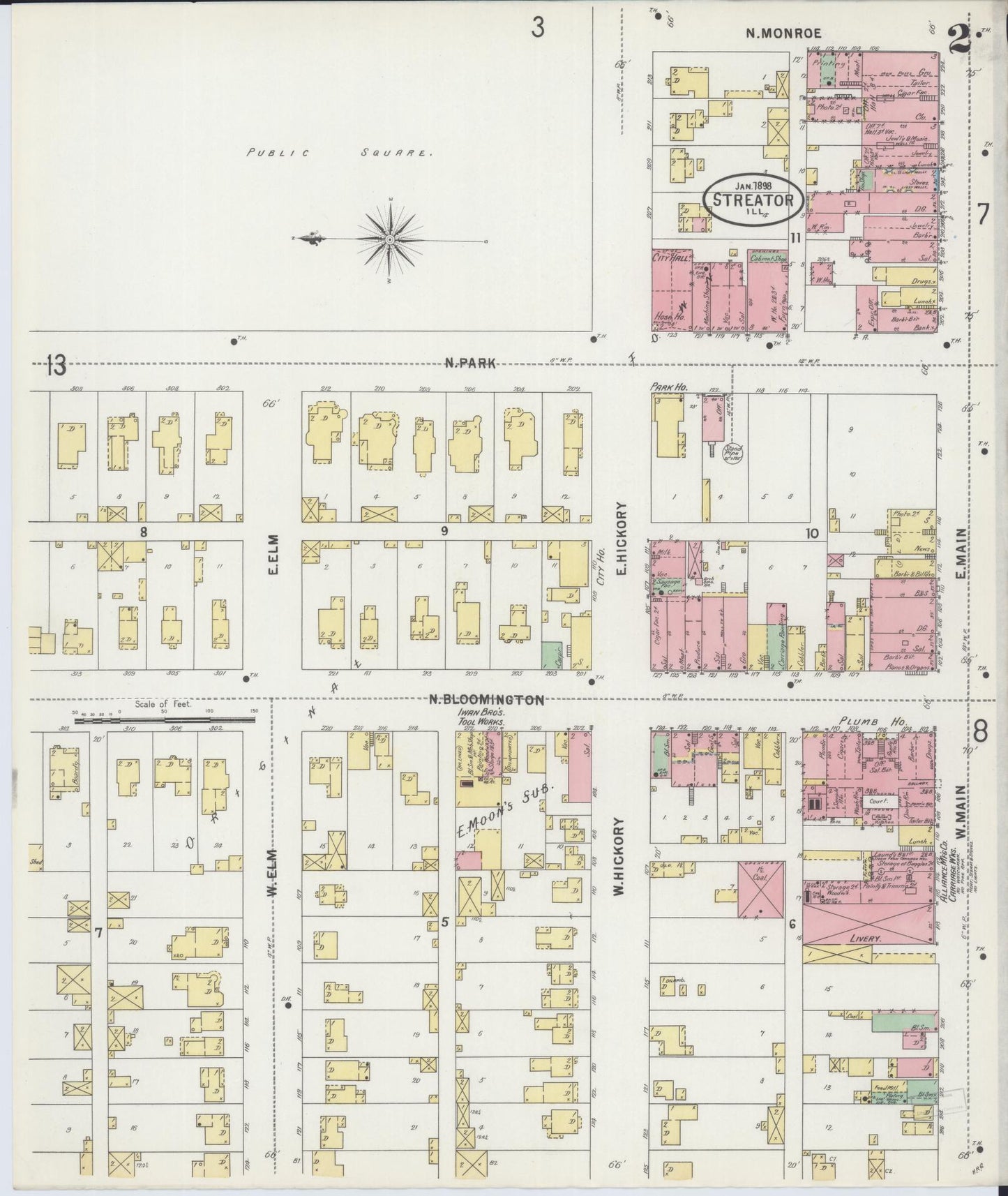 Sanborn Fire Insurance Map from Streator, La Salle County, Illinois (1898), Sheet #0002 - Complete Map Set gallery image, historic Sanborn map, vintage wall art, Illinois Illinois