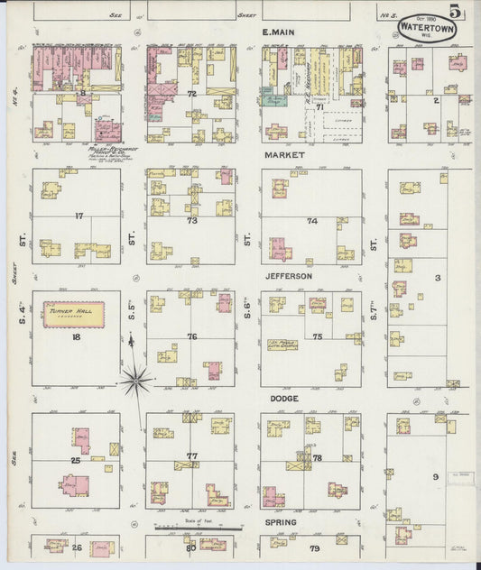 Sanborn Fire Insurance Map from Watertown, Jefferson County, Wisconsin (1890), Sheet #0005 - Historic Sanborn Fire Insurance Map Print, vintage old map wall art, antique decor, genealogy gift, Wisconsin Wisconsin map