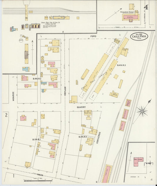 Sanborn Fire Insurance Map from Eagle Pass, Maverick County, Texas (1905), Sheet #0004 - Historic Sanborn Fire Insurance Map Print, vintage old map wall art, antique decor, genealogy gift, Texas Texas map