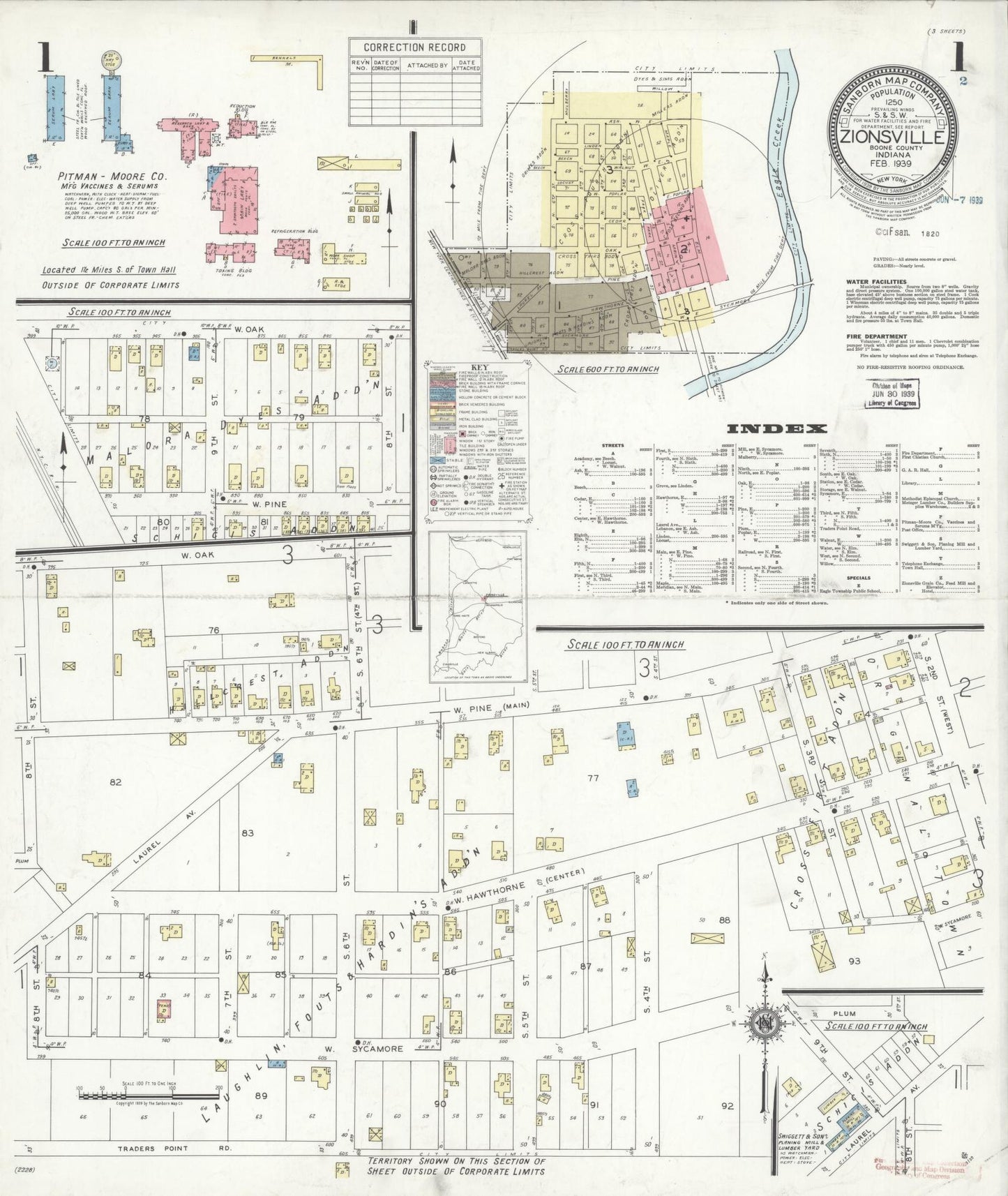 Sanborn Fire Insurance Map from Zionsville, Boone County, Indiana. (1939) – Historic Sanborn Fire Insurance Map Print