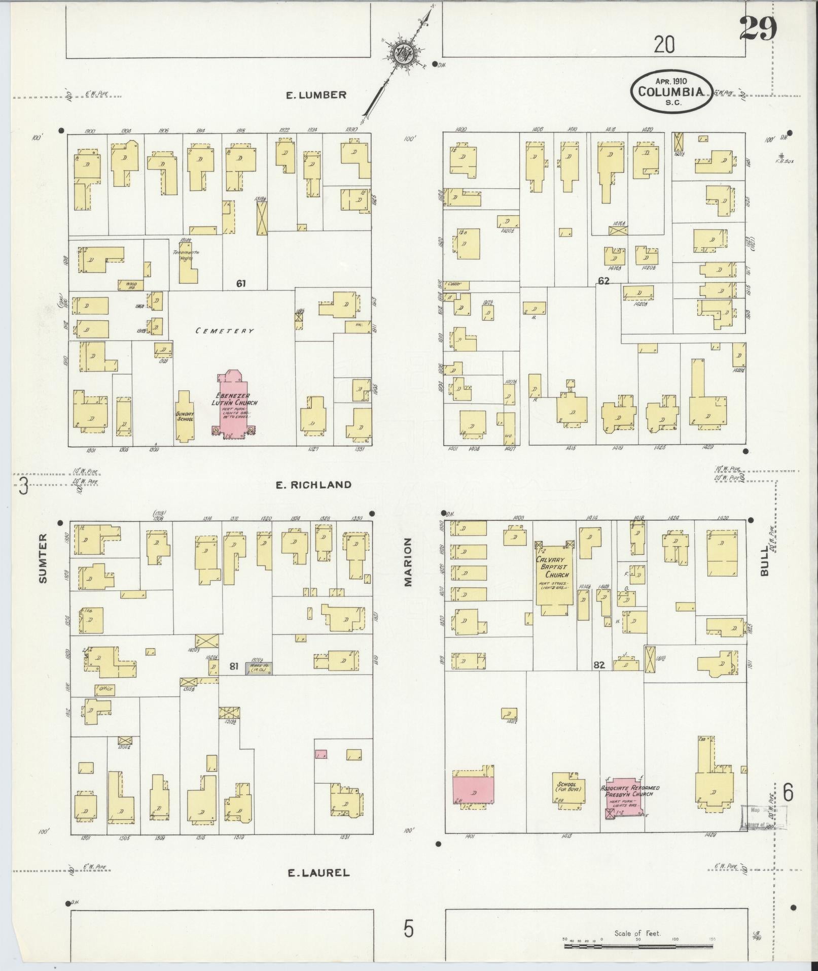 Sanborn Fire Insurance Map from Columbia, Richland County, South Carolina (1910), Sheet #0029 - Complete Map Set gallery image, historic Sanborn map, vintage wall art, South Carolina South Carolina