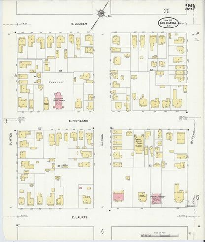 Sanborn Fire Insurance Map from Columbia, Richland County, South Carolina (1910), Sheet #0029 - Complete Map Set gallery image, historic Sanborn map, vintage wall art, South Carolina South Carolina