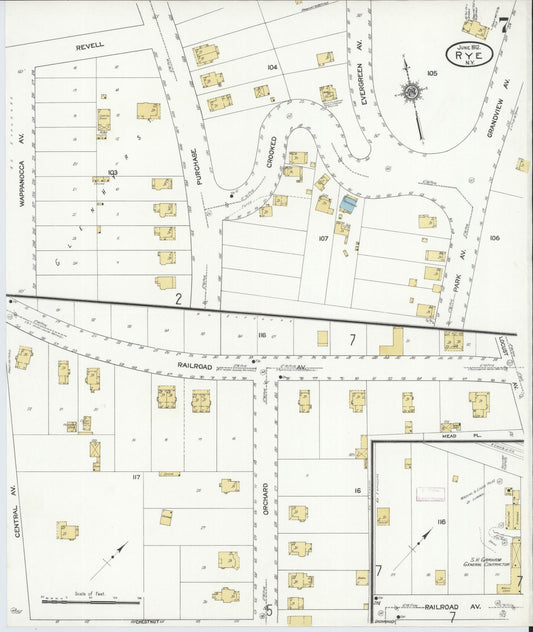 Sanborn Fire Insurance Map from Rye, Westchester County, New York (1912), Sheet #0007 - Historic Sanborn Fire Insurance Map Print, vintage old map wall art, antique decor, genealogy gift, New York New York map