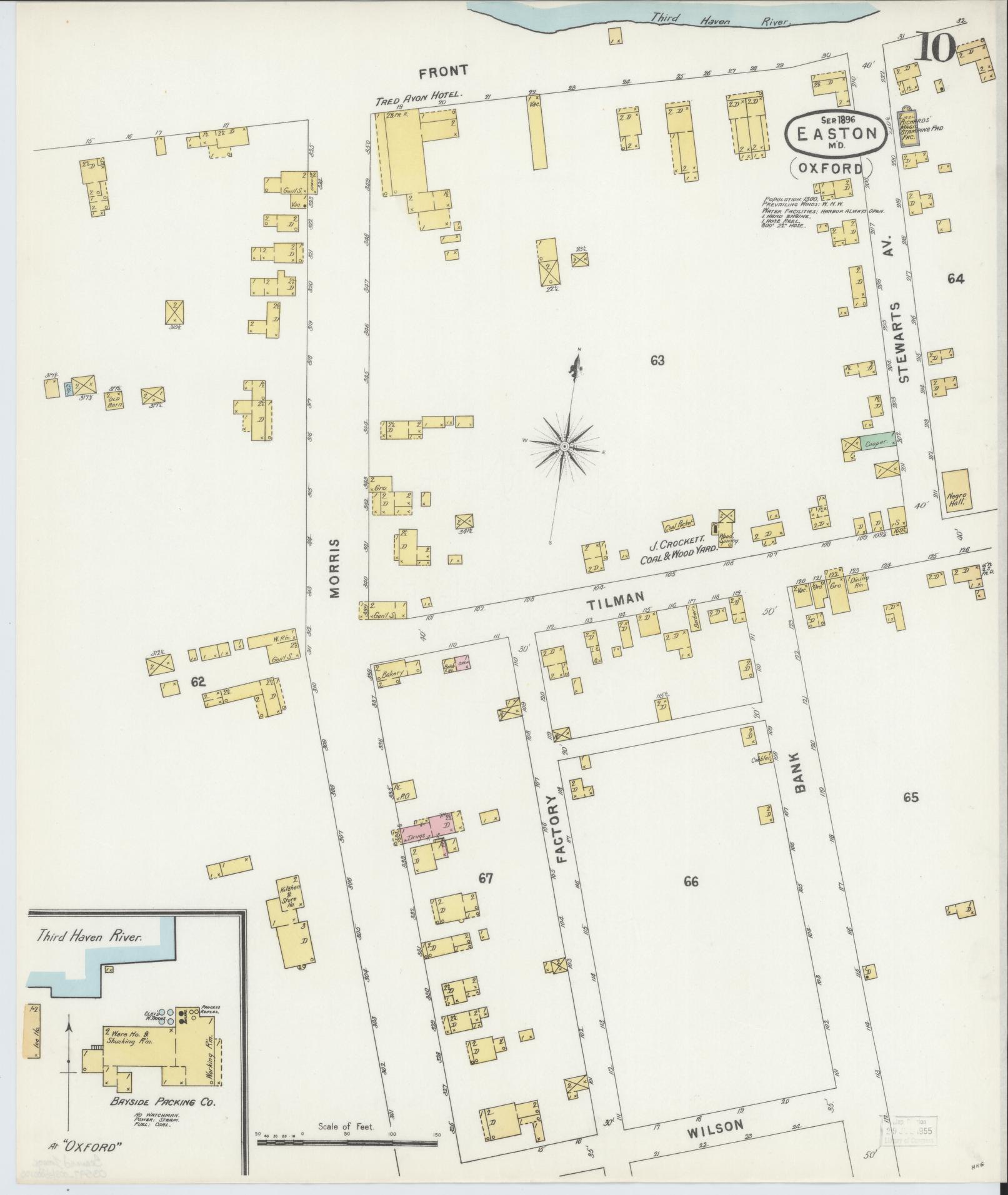 Sanborn Fire Insurance Map from Easton, Talbot County, Maryland (1896), Sheet #0010 - Historic Sanborn Fire Insurance Map Print, vintage old map wall art, antique decor, genealogy gift, Maryland Maryland map