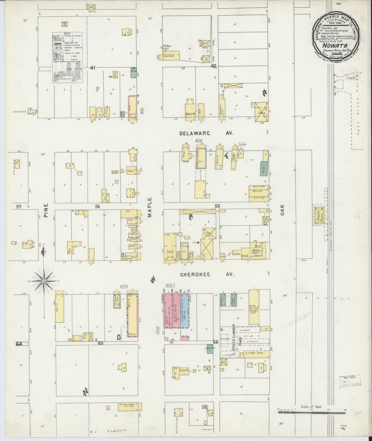Sanborn Fire Insurance Map from Nowata, Nowata County, Oklahoma (1896), Sheet #0001 - Historic Sanborn Fire Insurance Map Print, vintage old map wall art, antique decor, genealogy gift, Oklahoma Oklahoma map
