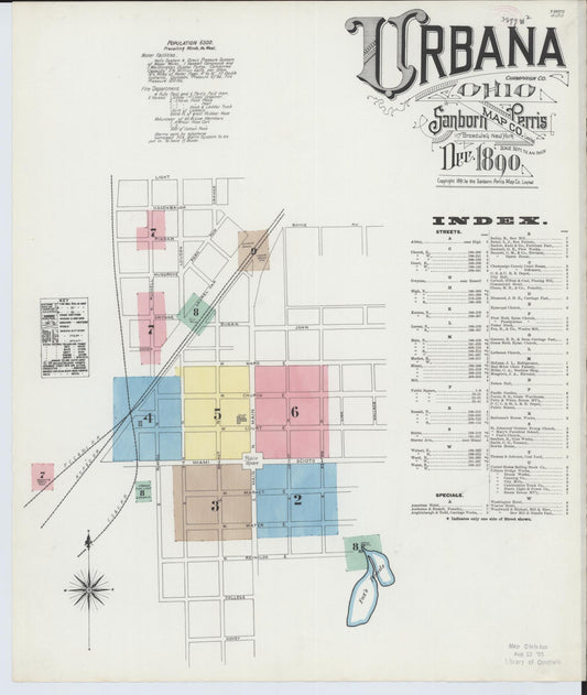 Sanborn Fire Insurance Map from Urbana, Champaign County, Ohio (1890), Sheet #0001 - Historic Sanborn Fire Insurance Map Print, vintage old map wall art, antique decor, genealogy gift, Ohio Ohio map