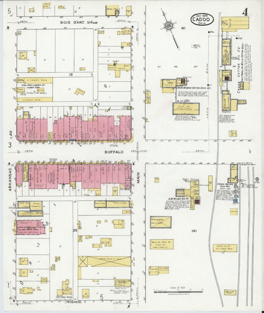 Sanborn Fire Insurance Map from Caddo, Bryan County, Oklahoma (1920), Sheet #0004 - Historic Sanborn Fire Insurance Map Print, vintage old map wall art, antique decor, genealogy gift, Oklahoma Oklahoma map