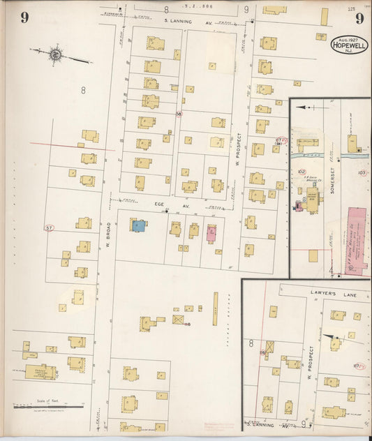 Sanborn Fire Insurance Map from Hopewell, Mercer County, New Jersey (1935), Sheet #0009 - Historic Sanborn Fire Insurance Map Print, vintage old map wall art, antique decor, genealogy gift, New Jersey New Jersey map