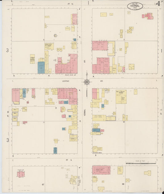 Sanborn Fire Insurance Map from Vernal, Uintah County, Utah (1917), Sheet #0004 - Historic Sanborn Fire Insurance Map Print, vintage old map wall art, antique decor, genealogy gift, Utah Utah map