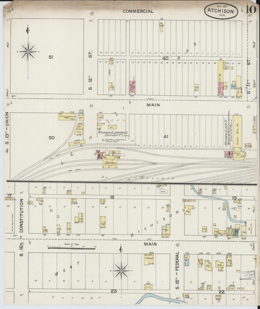 Sanborn Fire Insurance Map from Atchison, Atchison County, Kansas (1887), Sheet #0010 - Historic Sanborn Fire Insurance Map Print, vintage old map wall art, antique decor, genealogy gift, Kansas Kansas map