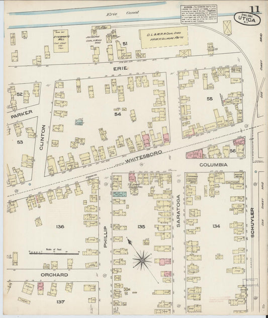 Sanborn Fire Insurance Map from Utica, Oneida County, New York (1884), Sheet #0011 - Historic Sanborn Fire Insurance Map Print, vintage old map wall art, antique decor, genealogy gift, New York New York map