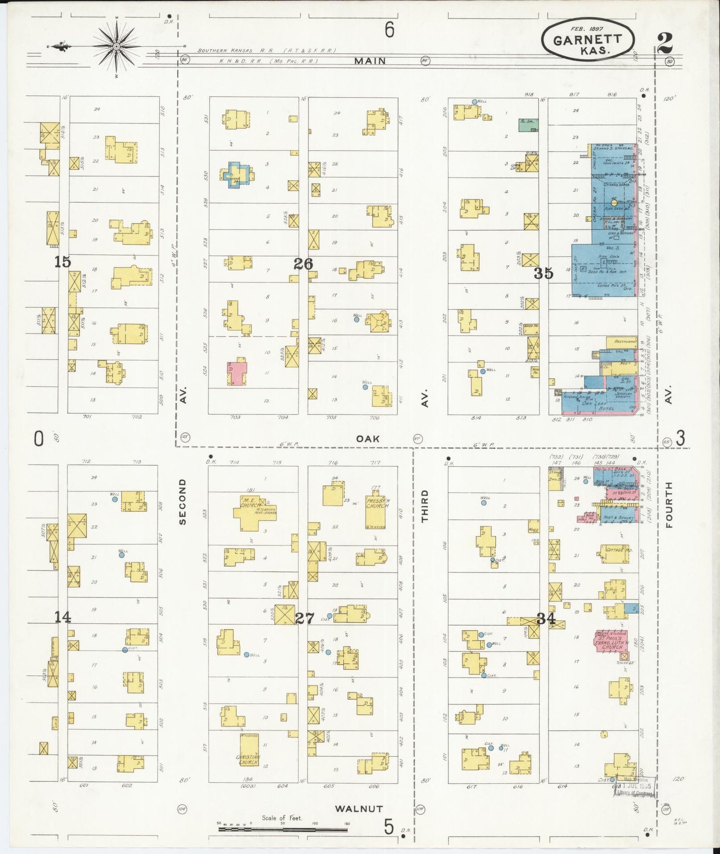 Sanborn Fire Insurance Map from Garnett, Anderson County, Kansas (1897), Sheet #0002 - Complete Map Set gallery image, historic Sanborn map, vintage wall art, Kansas Kansas