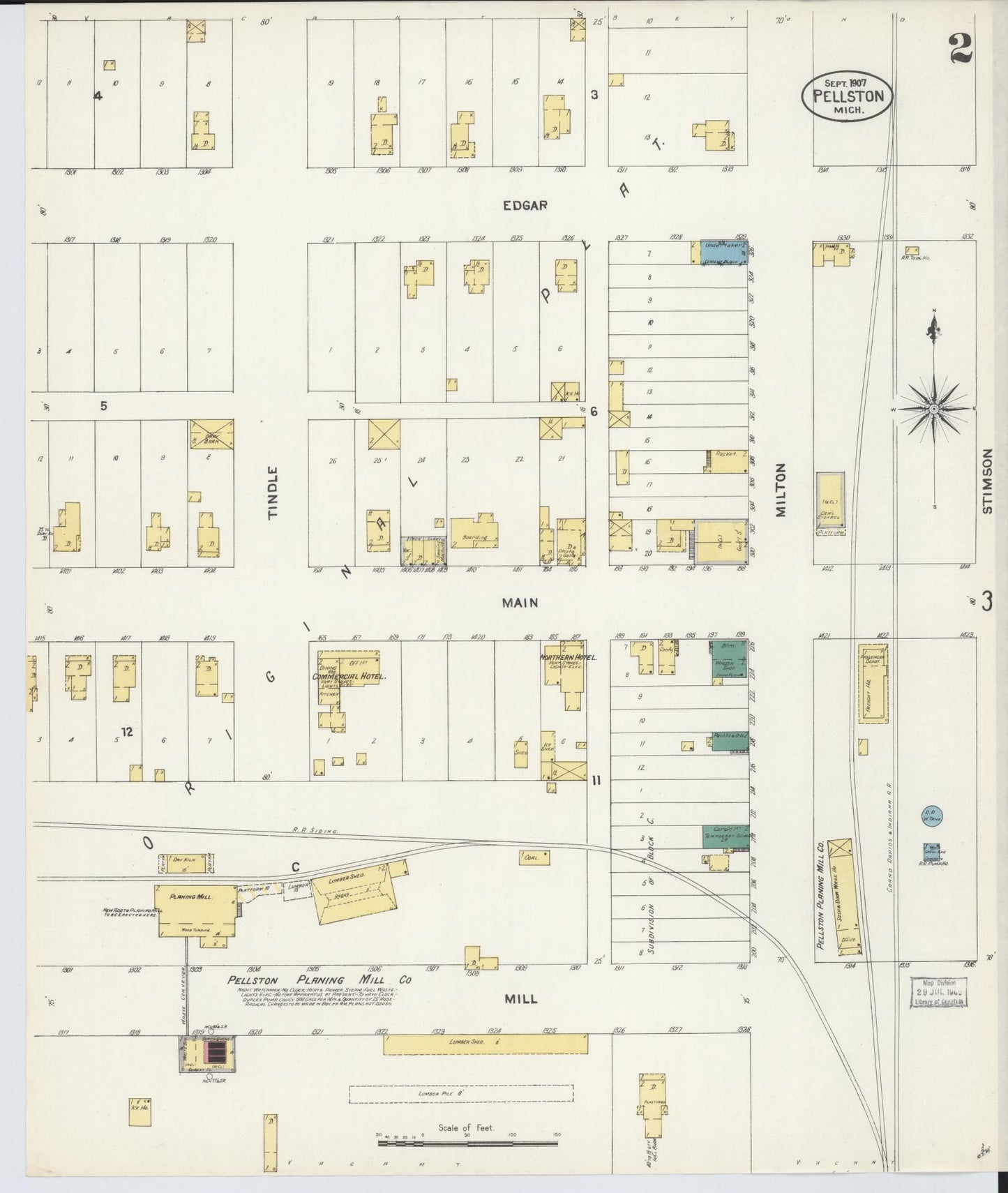 Sanborn Fire Insurance Map from Pellston, Emmet County, Michigan (1907), Sheet #0002 - Historic Sanborn Fire Insurance Map Print, vintage old map wall art, antique decor, genealogy gift, Michigan Michigan map