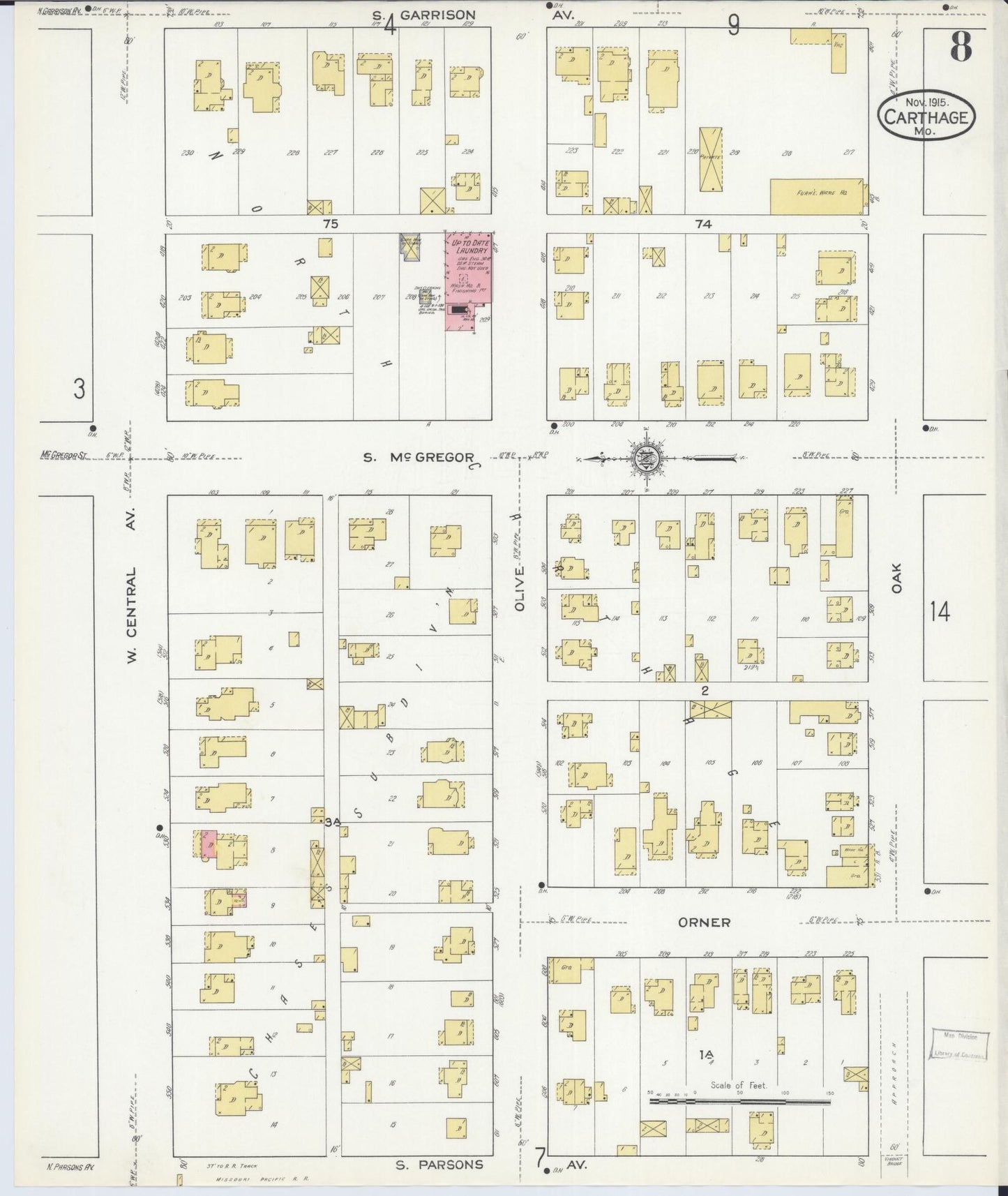 Sanborn Fire Insurance Map from Carthage, Jasper County, Missouri (1915), Sheet #0008 - Complete Map Set gallery image, historic Sanborn map, vintage wall art, Missouri Missouri