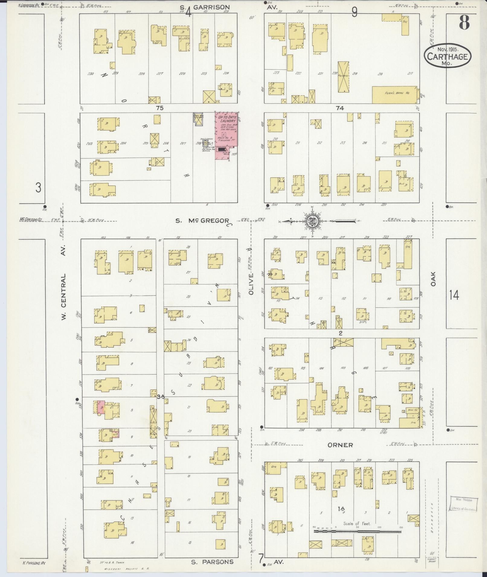 Sanborn Fire Insurance Map from Carthage, Jasper County, Missouri (1915), Sheet #0008 - Complete Map Set gallery image, historic Sanborn map, vintage wall art, Missouri Missouri