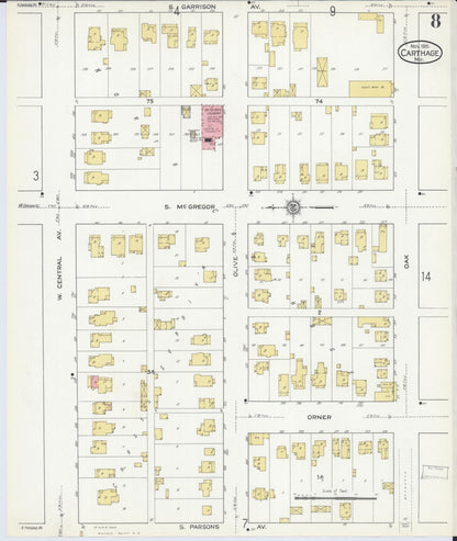 Sanborn Fire Insurance Map from Carthage, Jasper County, Missouri (1915), Sheet #0008 - Complete Map Set gallery image, historic Sanborn map, vintage wall art, Missouri Missouri