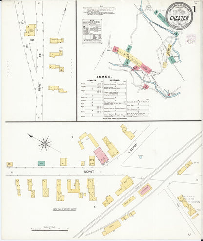 Sanborn Fire Insurance Map from Chester, Windsor County, Vermont (1905), Sheet #0001 - Complete Map Set gallery image, historic Sanborn map, vintage wall art, Vermont Vermont