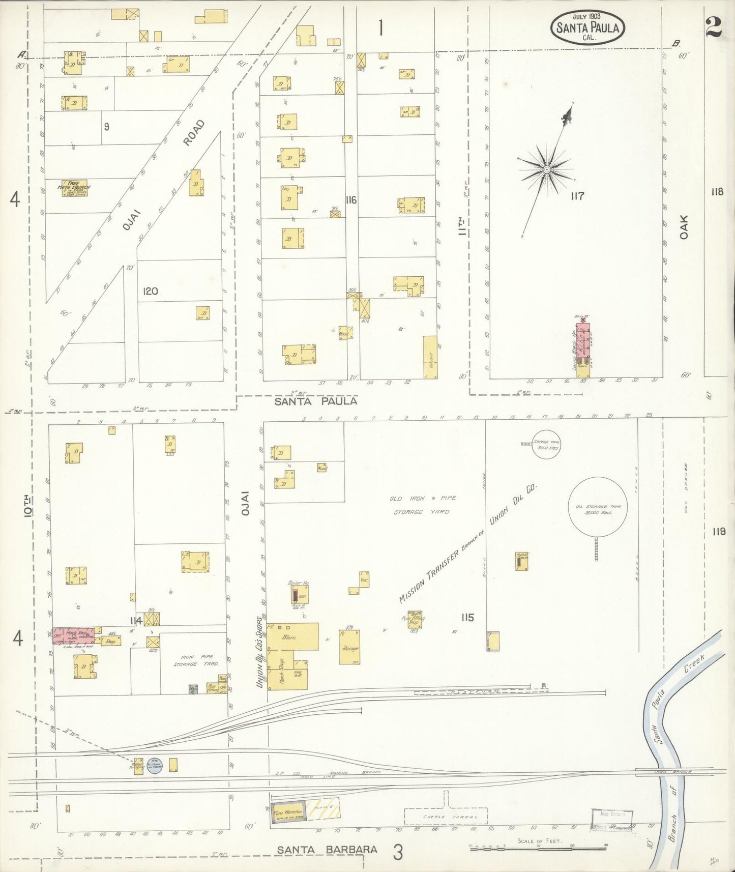 Sanborn Fire Insurance Map from Santa Paula, Ventura County, California (1903), Sheet #0002 - Complete Map Set gallery image, historic Sanborn map, vintage wall art, California California