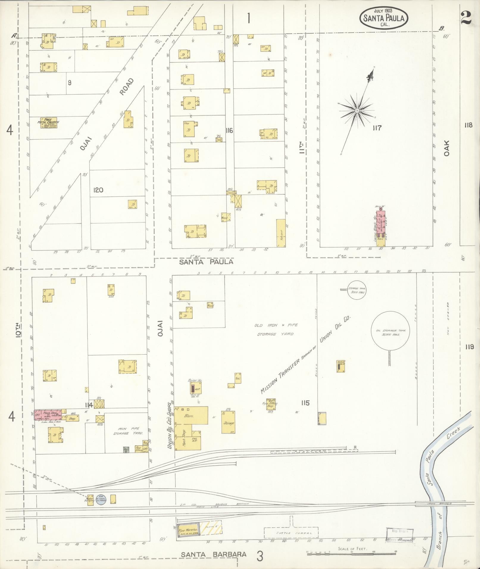 Sanborn Fire Insurance Map from Santa Paula, Ventura County, California (1903), Sheet #0002 - Complete Map Set gallery image, historic Sanborn map, vintage wall art, California California
