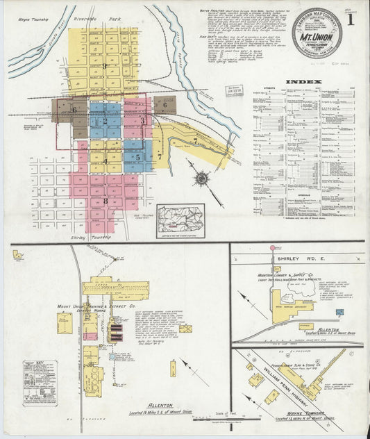 Sanborn Fire Insurance Map from Mount Union, Huntingdon County, Pennsylvania (1919), Sheet #0001 - Historic Sanborn Fire Insurance Map Print, vintage old map wall art, antique decor, genealogy gift, Pennsylvania Pennsylvania map