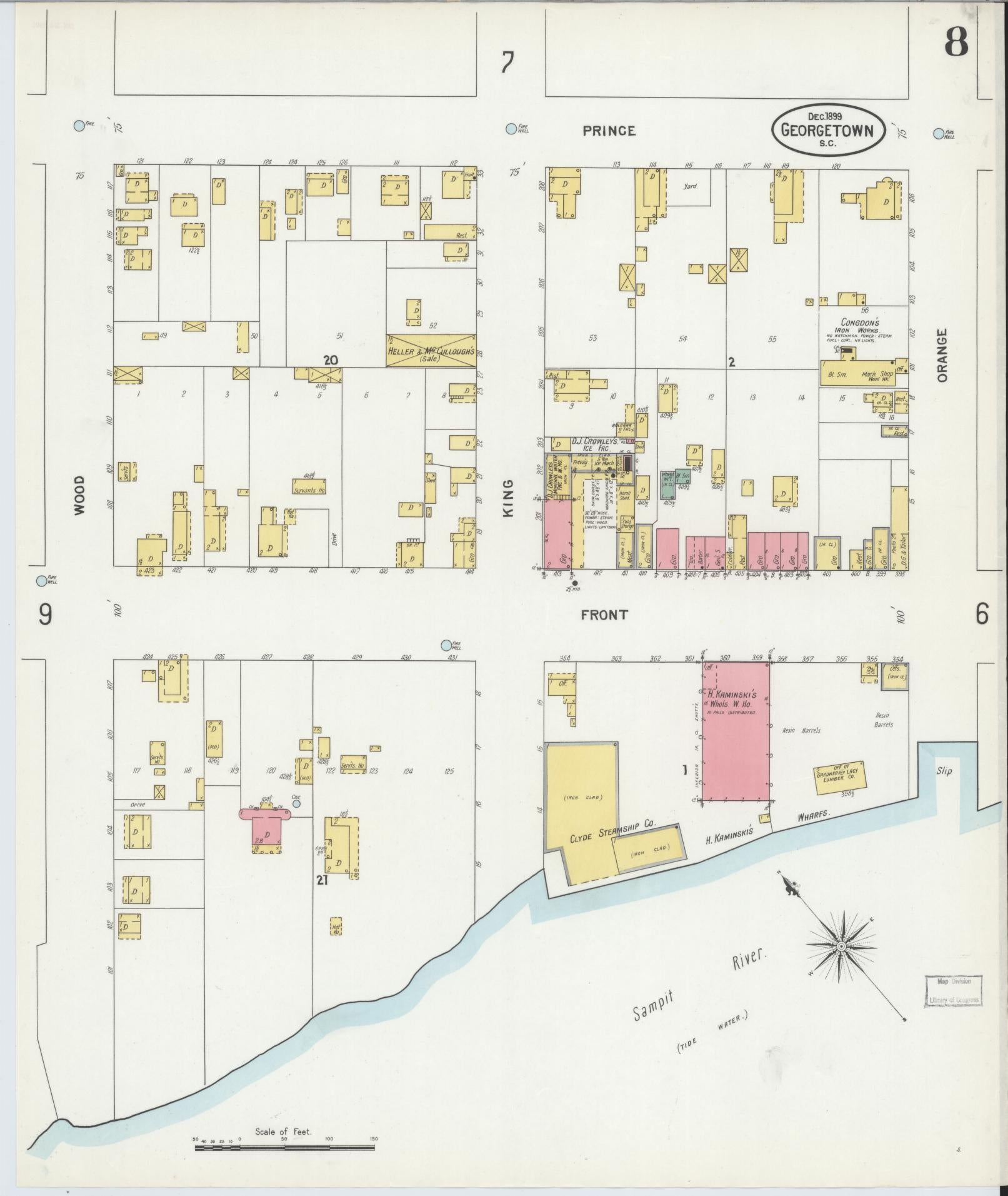Sanborn Fire Insurance Map from Georgetown, Georgetown County, South Carolina (1899), Sheet #0008 - Complete Map Set gallery image, historic Sanborn map, vintage wall art, South Carolina South Carolina