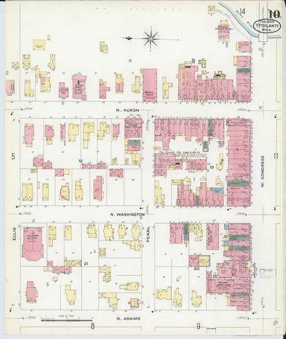 Sanborn Fire Insurance Map from Ypsilanti, Washtenaw County, Michigan (1909), Sheet #0010 - Historic Sanborn Fire Insurance Map Print, vintage old map wall art, antique decor, genealogy gift, Michigan Michigan map