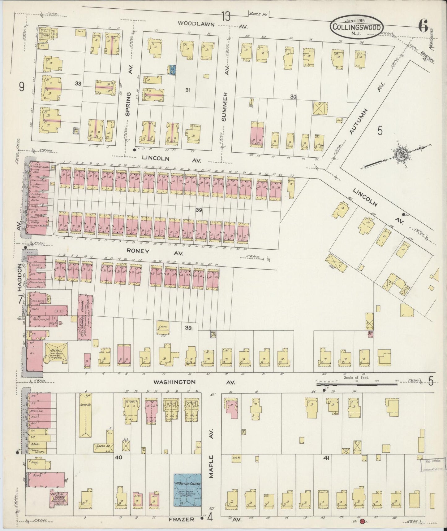 Sanborn Fire Insurance Map from Collingswood, Camden County, New Jersey (1915), Sheet #0006 - Historic Sanborn Fire Insurance Map Print, vintage old map wall art, antique decor, genealogy gift, New Jersey New Jersey map