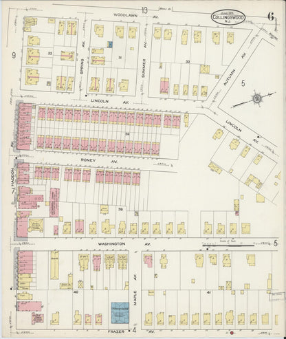Sanborn Fire Insurance Map from Collingswood, Camden County, New Jersey (1915), Sheet #0006 - Historic Sanborn Fire Insurance Map Print, vintage old map wall art, antique decor, genealogy gift, New Jersey New Jersey map