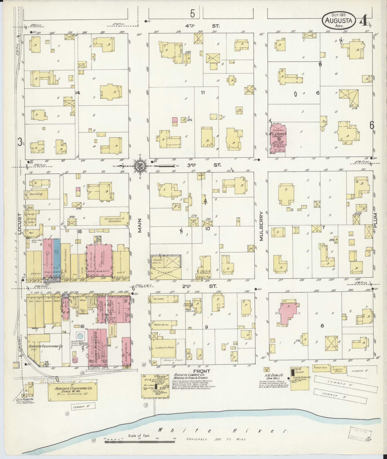 Sanborn Fire Insurance Map from Augusta, Woodruff County, Arkansas (1913), Sheet #0004 - Complete Map Set gallery image, historic Sanborn map, vintage wall art, Arkansas Arkansas