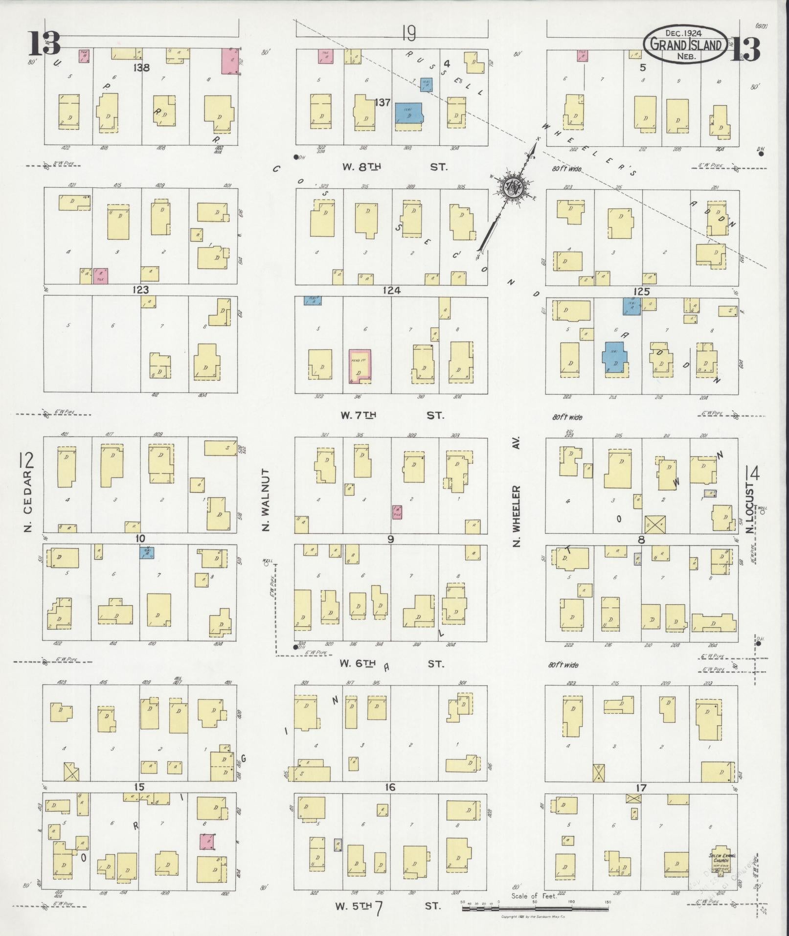 Sanborn Fire Insurance Map from Grand Island, Hall County, Nebraska (1924), Sheet #0013 - Complete Map Set gallery image, historic Sanborn map, vintage wall art, Nebraska Nebraska