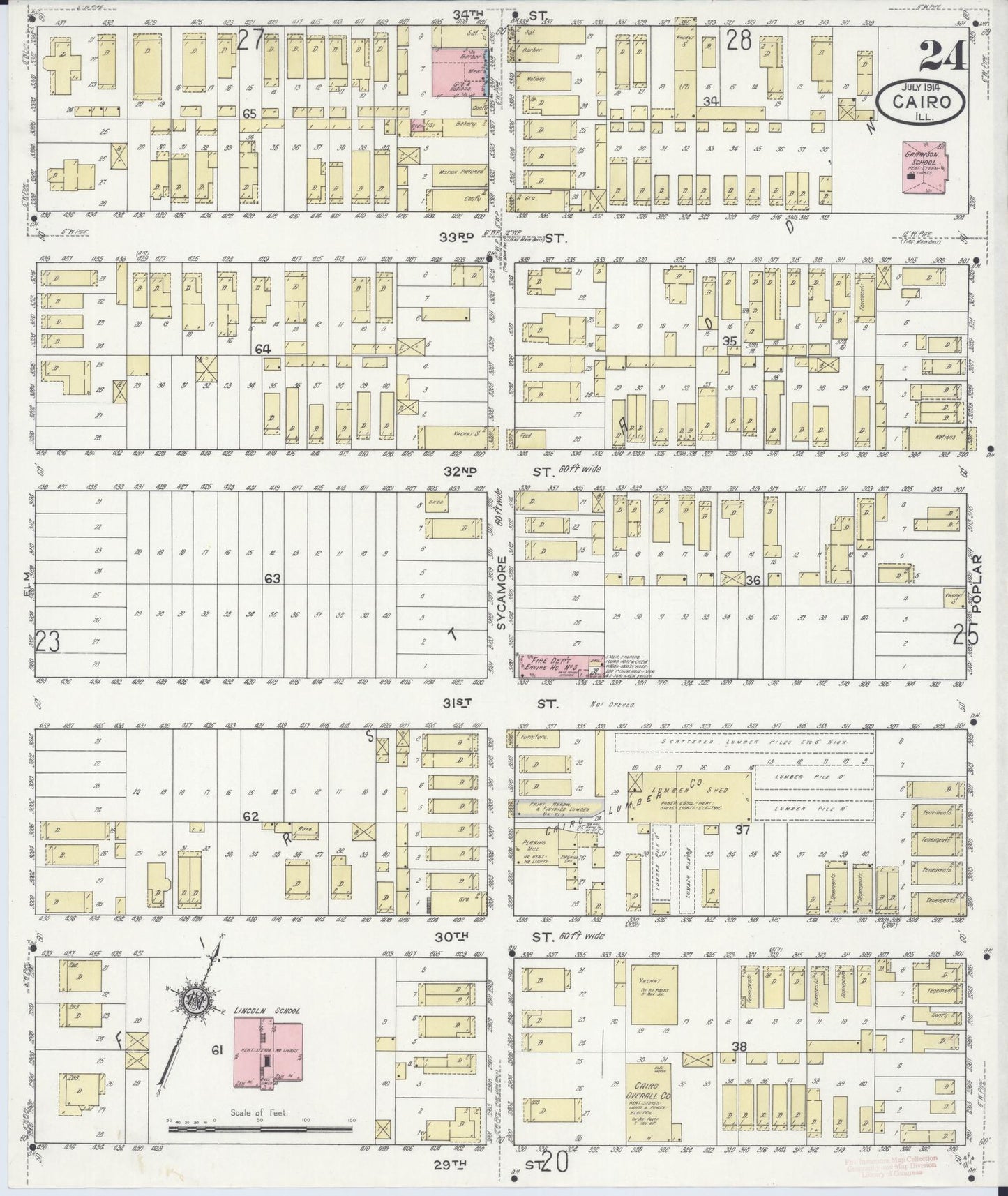 Sanborn Fire Insurance Map from Cairo, Alexander County, Illinois (1914), Sheet #0024 - Complete Map Set gallery image, historic Sanborn map, vintage wall art, Illinois Illinois