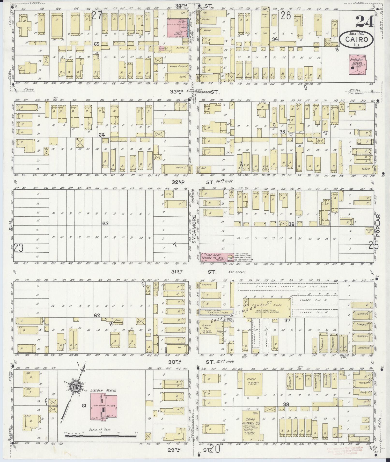 Sanborn Fire Insurance Map from Cairo, Alexander County, Illinois (1914), Sheet #0024 - Complete Map Set gallery image, historic Sanborn map, vintage wall art, Illinois Illinois
