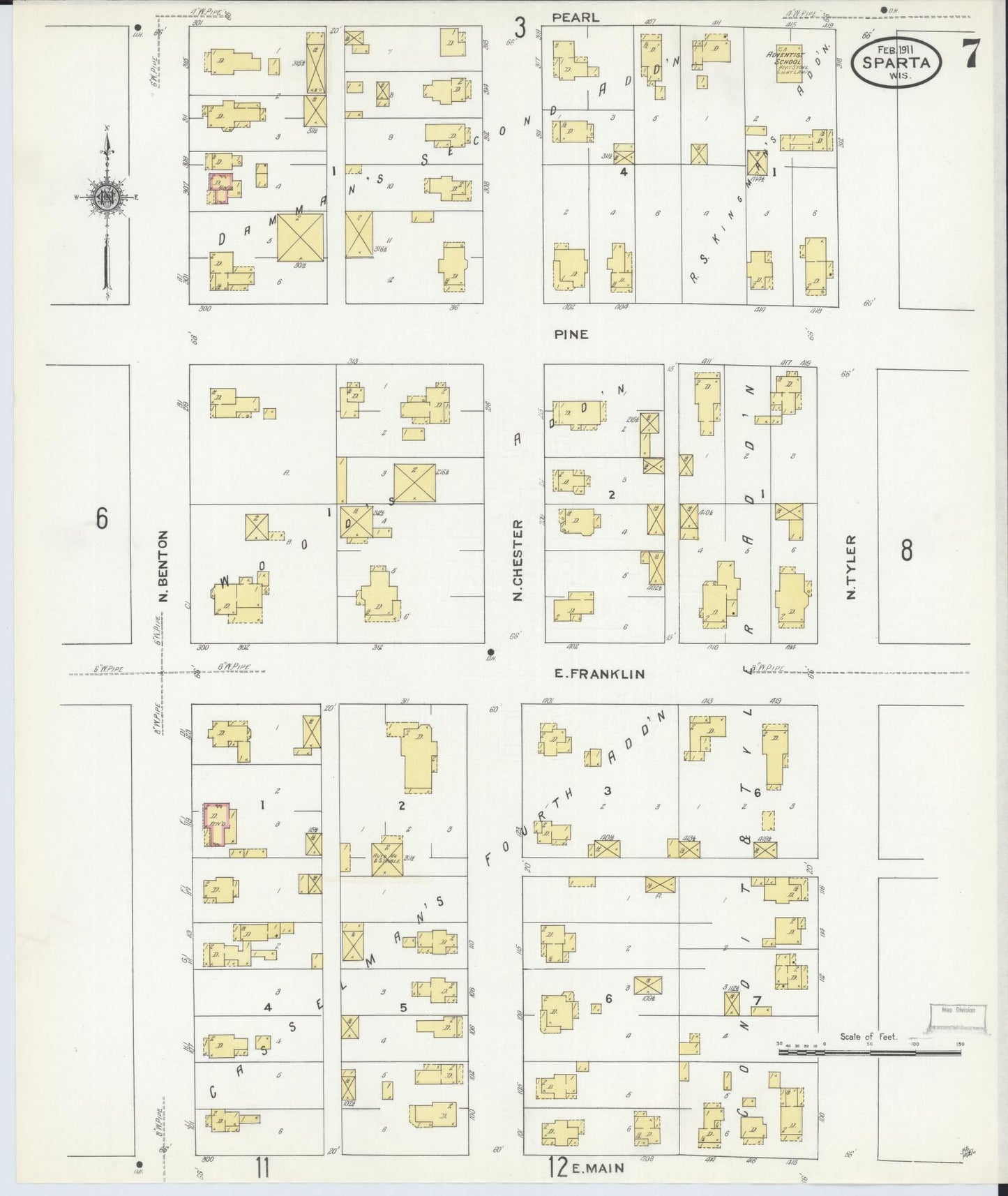 Sanborn Fire Insurance Map from Sparta, Monroe County, Wisconsin (1911), Sheet #0007 - Historic Sanborn Fire Insurance Map Print, vintage old map wall art, antique decor, genealogy gift, Wisconsin Wisconsin map