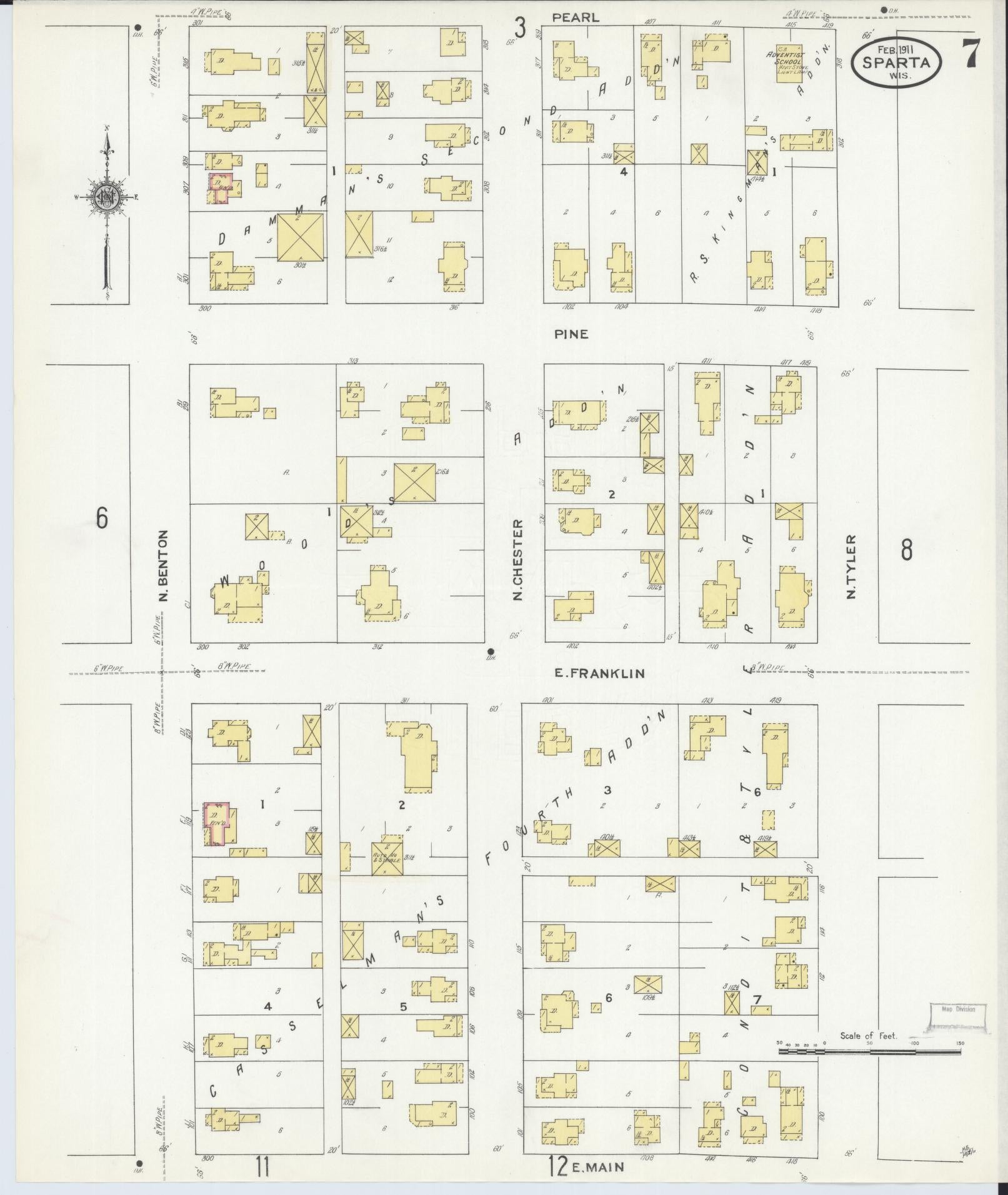 Sanborn Fire Insurance Map from Sparta, Monroe County, Wisconsin (1911), Sheet #0007 - Historic Sanborn Fire Insurance Map Print, vintage old map wall art, antique decor, genealogy gift, Wisconsin Wisconsin map