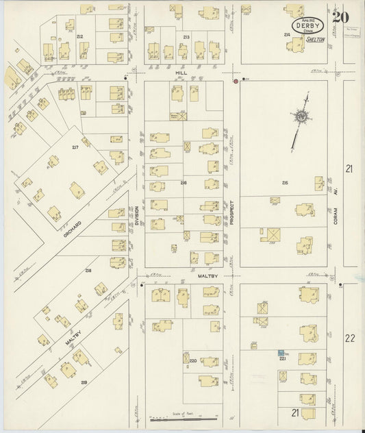 Sanborn Fire Insurance Map from Derby, New Haven County, Connecticut (1912), Sheet #0020 - Historic Sanborn Fire Insurance Map Print, vintage old map wall art, antique decor, genealogy gift, Connecticut Connecticut map