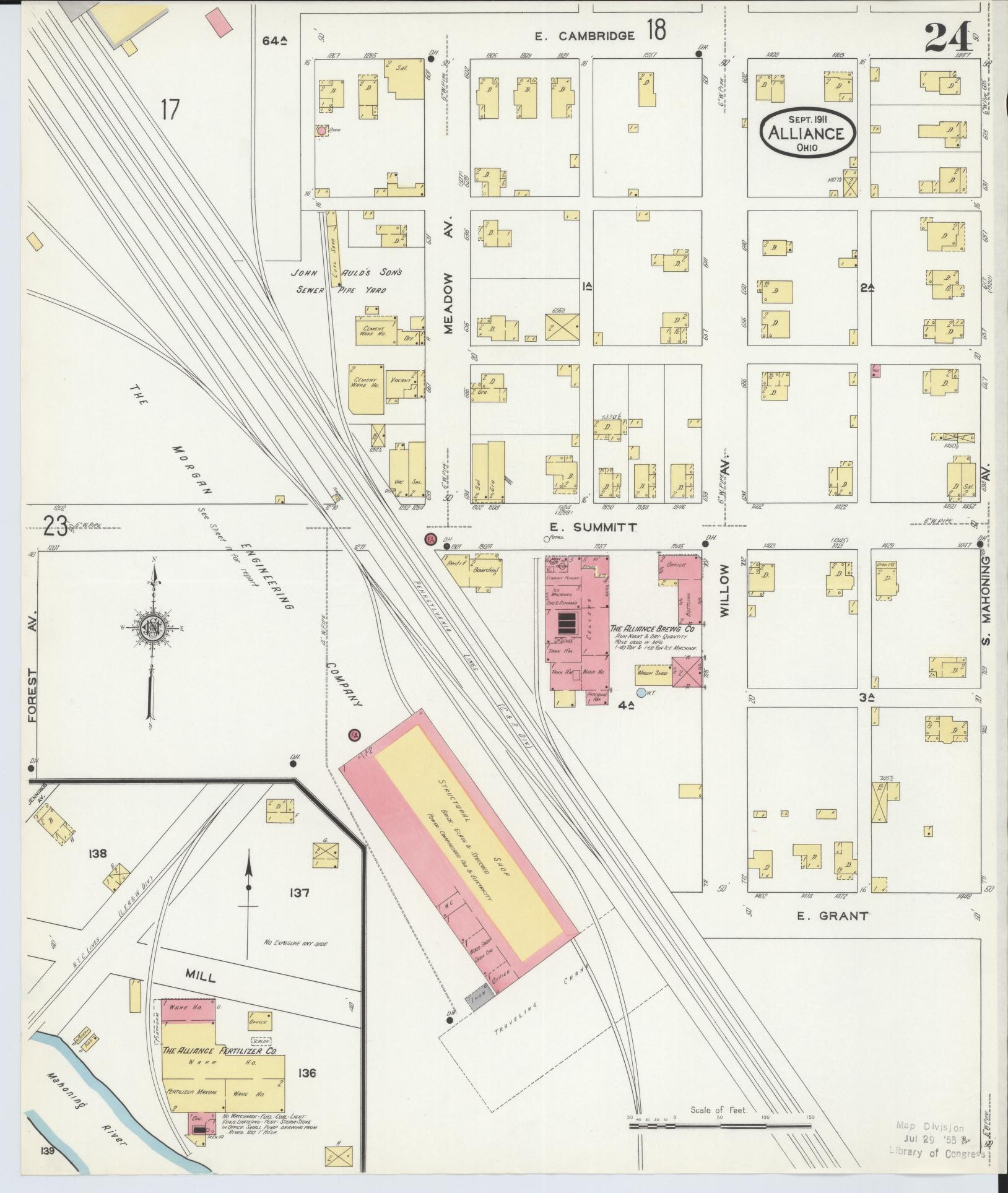 Sanborn Fire Insurance Map from Alliance, Stark County, Ohio (1911), Sheet #0024 - Historic Sanborn Fire Insurance Map Print, vintage old map wall art, antique decor, genealogy gift, Ohio Ohio map