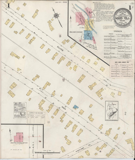 Sanborn Fire Insurance Map from Mars Hill, Aroostook County, Maine (1941), Sheet #0001 - Historic Sanborn Fire Insurance Map Print, vintage old map wall art, antique decor, genealogy gift, Maine Maine map