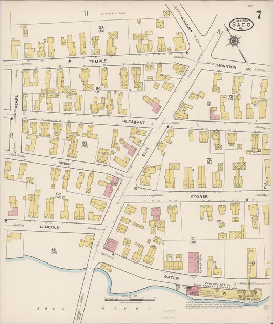 Sanborn Fire Insurance Map from Saco, York County, Maine (1922), Sheet #0007 - Historic Sanborn Fire Insurance Map Print, vintage old map wall art, antique decor, genealogy gift, Maine Maine map