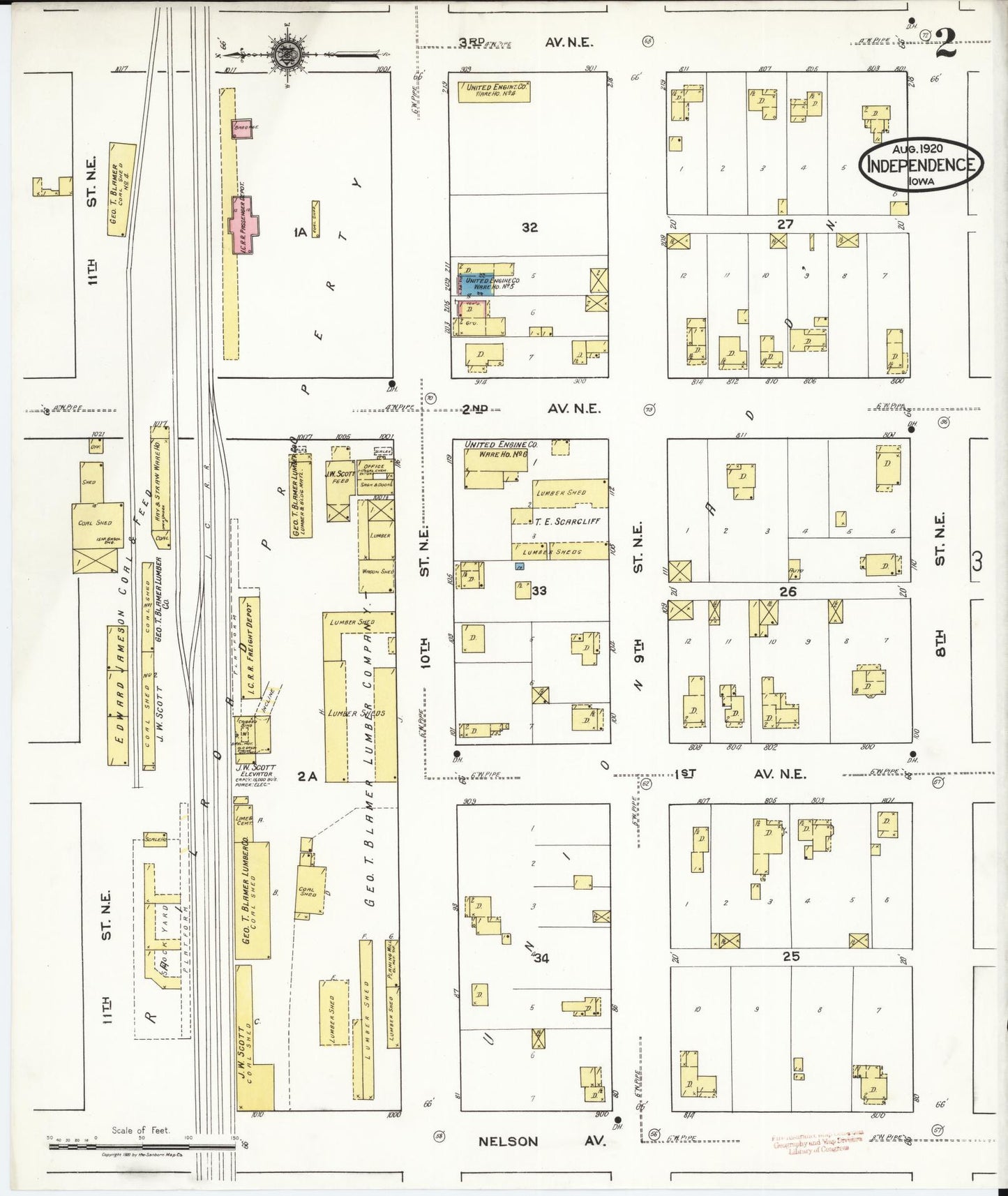 Sanborn Fire Insurance Map from Independence, Buchanan County, Iowa (1920), Sheet #0002 - Historic Sanborn Fire Insurance Map Print, vintage old map wall art