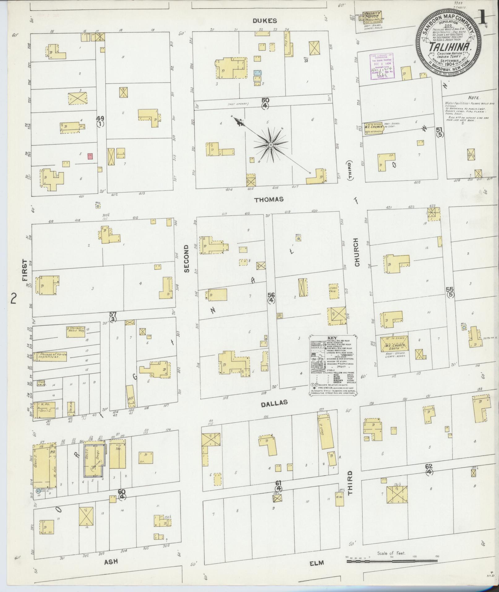 Sanborn Fire Insurance Map from Talihina, Le Flore County, Oklahoma (1904), Sheet #0001 - Historic Sanborn Fire Insurance Map Print, vintage old map wall art, antique decor, genealogy gift, Oklahoma Oklahoma map