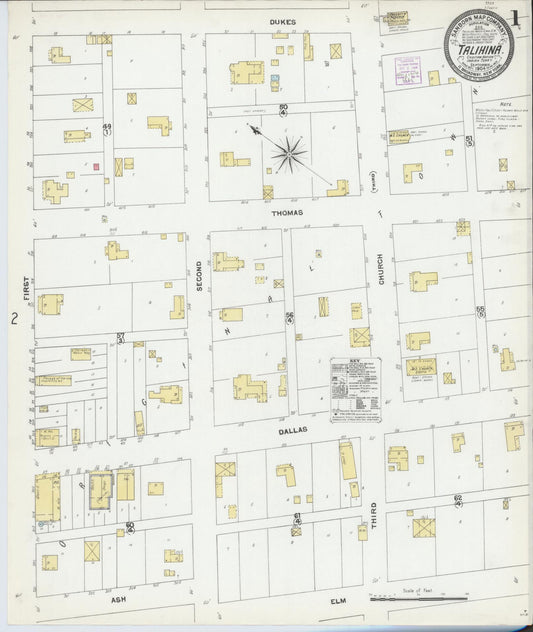 Sanborn Fire Insurance Map from Talihina, Le Flore County, Oklahoma (1904), Sheet #0001 - Historic Sanborn Fire Insurance Map Print, vintage old map wall art, antique decor, genealogy gift, Oklahoma Oklahoma map