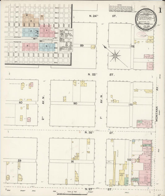 Sanborn Fire Insurance Map from Billings, Yellowstone County, Montana (1889), Sheet #0001 - Complete Map Set gallery image, historic Sanborn map, vintage wall art, Montana Montana
