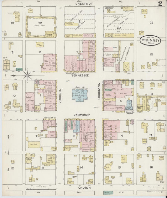 Sanborn Fire Insurance Map from McKinney, Collin County, Texas (1888), Sheet #0002 - Historic Sanborn Fire Insurance Map Print, vintage old map wall art, antique decor, genealogy gift, Texas Texas map