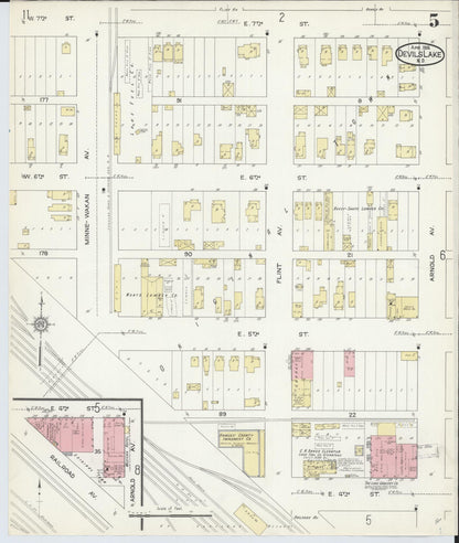 Sanborn Fire Insurance Map from Devils Lake, Ramsey County, North Dakota (1914), Sheet #0005 - Complete Map Set gallery image, historic Sanborn map, vintage wall art, North Dakota North Dakota