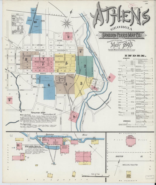 Sanborn Fire Insurance Map from Athens, Clarke County, Georgia (1893), Sheet #0001 - Complete Map Set gallery image, historic Sanborn map, vintage wall art, Georgia Georgia