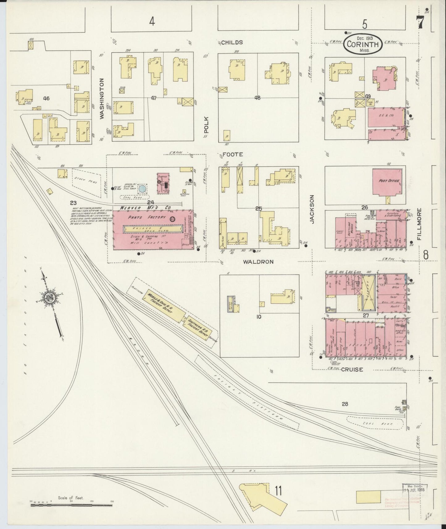 Sanborn Fire Insurance Map from Corinth, Alcorn County, Mississippi (1913), Sheet #0007 - Complete Map Set gallery image, historic Sanborn map, vintage wall art, Mississippi Mississippi