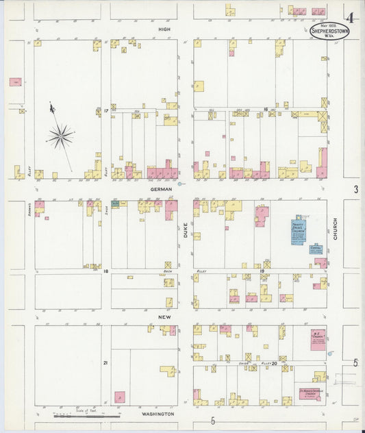 Sanborn Fire Insurance Map from Shepherdstown, Jefferson County, West Virginia (1909), Sheet #0004 - Historic Sanborn Fire Insurance Map Print, vintage old map wall art, antique decor, genealogy gift, West Virginia West Virginia map