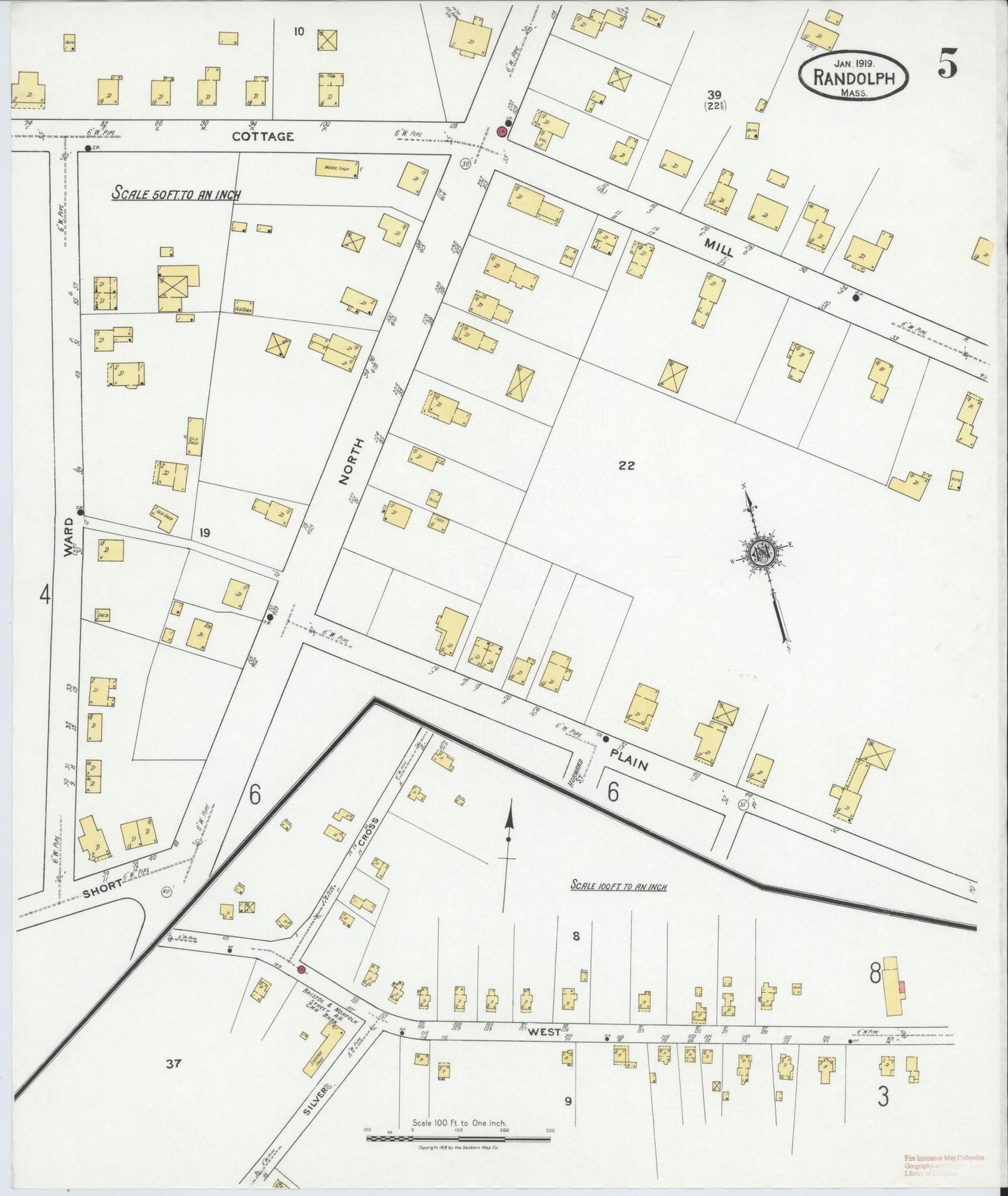 Sanborn Fire Insurance Map from Randolph, Norfolk County, Massachusetts (1919), Sheet #0005 - Complete Map Set gallery image, historic Sanborn map, vintage wall art, Massachusetts Massachusetts