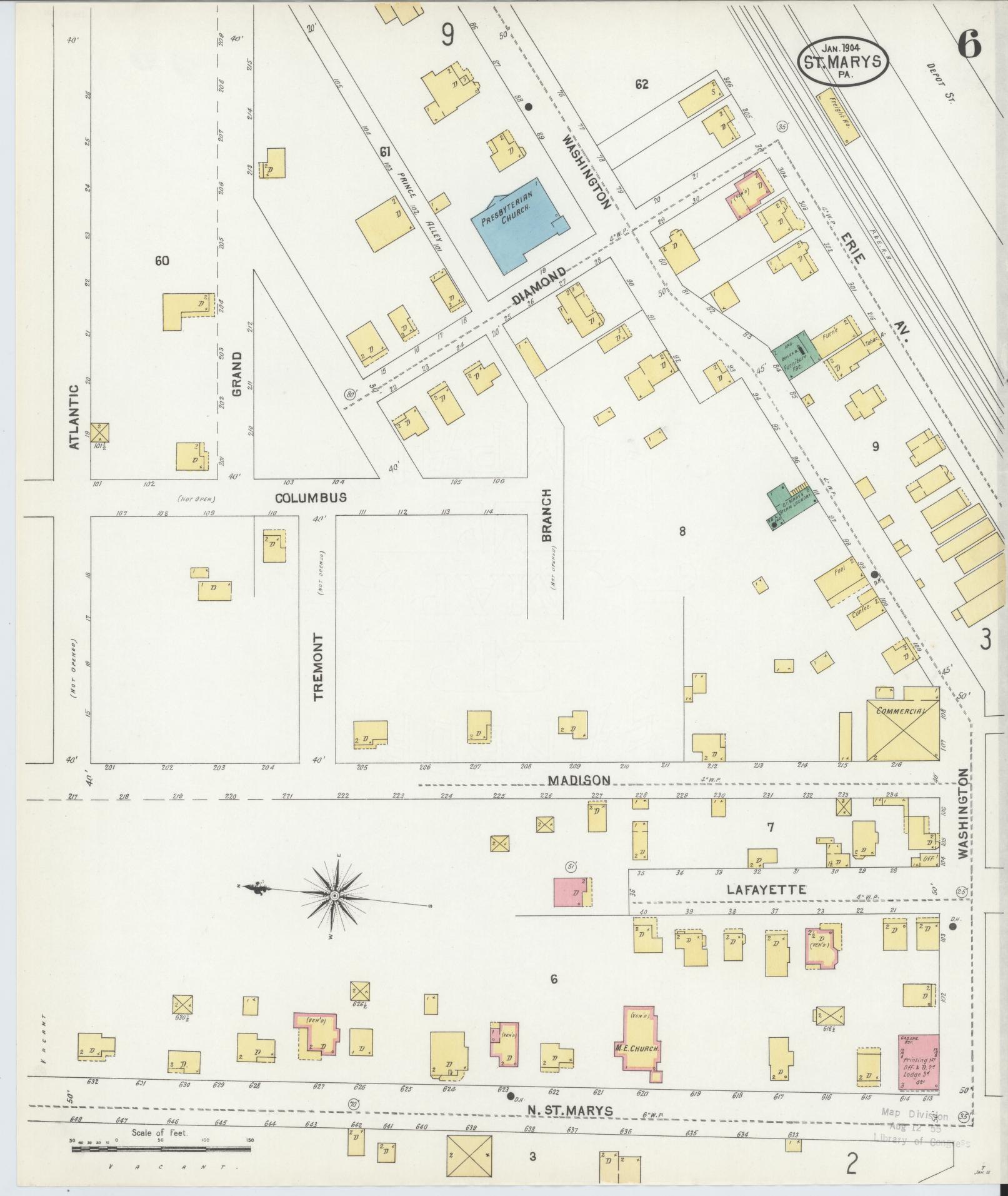 Sanborn Fire Insurance Map from Saint Marys, Elk County, Pennsylvania (1904), Sheet #0006 - Complete Map Set gallery image, historic Sanborn map, vintage wall art, Pennsylvania Pennsylvania